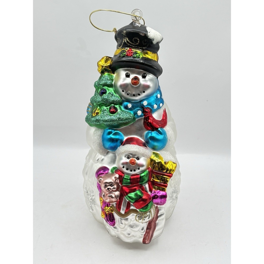 Glass Vintage Ornament 10" Mercury Glass Snowman with Son Toys Tree Original Box